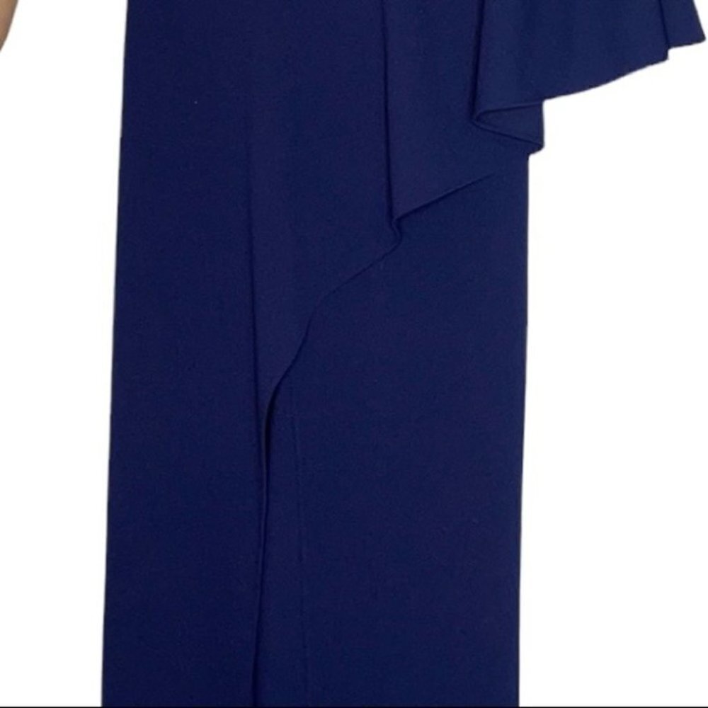 Navy Ruffle One-Shoulder Jumpsuit Marina - Picture 5 of 7
